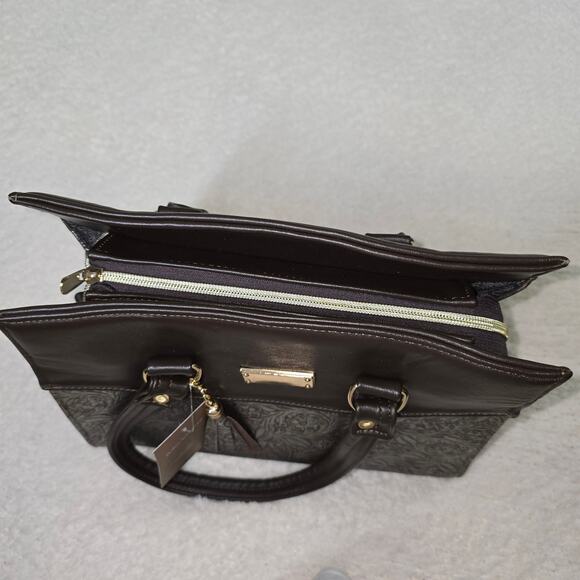 Hand-Tooled Mexican Brown Leather Handbag with Silver Embossed Floral Design - Picture 4 of 5